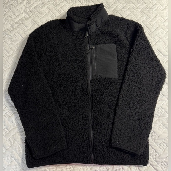 Black Sherpa Fleece Jacket Coat Collar Youth XL 14-16 Gently Used - Picture 2 of 7